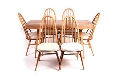 Lot 655 - Lucian Ercolani for Ercol: a model 382 elm and beech refectory table; and six 'Quaker' chairs