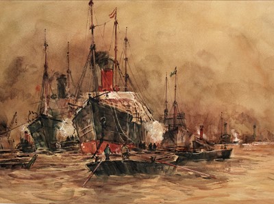 Lot 58 - P. Hobbs – Pool of London | watercolour
