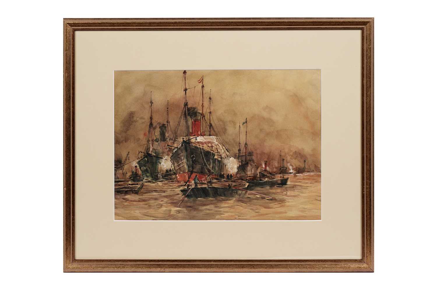 Lot 58 - P. Hobbs – Pool of London | watercolour