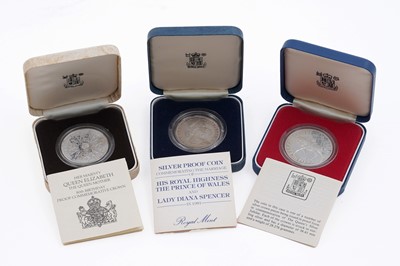 Lot 202 - Three British Royal commemorative silver proof coins