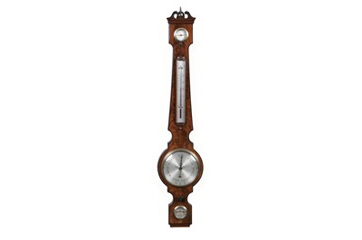 Lot 204 - A mid-19th Century inlaid flame mahogany wheel barometer