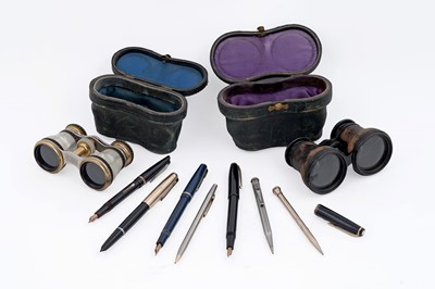 Lot 154 - A collection of pens and pencils; together with opera glasses