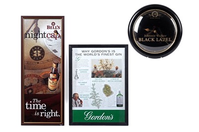 Lot 205 - Two framed advertising posters; and a Johnnie Walker clock