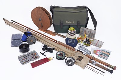 Lot 168 - A selection of fishing tackle; a Wychwood tackle bag and contents