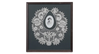 Lot 79 - A late Victorian bobbin lace collar worked by Alexandra Carr | framed with a period photograph