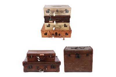 Lot 223 - Vintage luggage including a cabin trunk