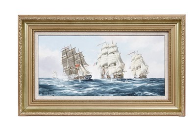 Lot 19 - Henry French – A pair of naval warfare scenes | oil