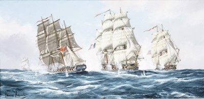Lot 19 - Henry French – A pair of naval warfare scenes | oil