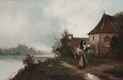 Lot 35 - James Walter Gozzard – Walking to church | oil