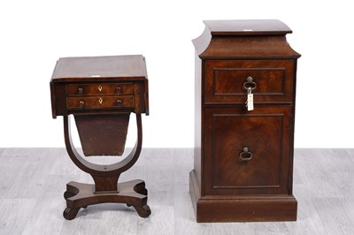 Lot 27 - An early Victorian mahogany workbox; and a 19th Century mahogany cabinet