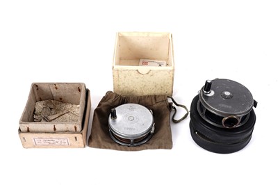 Lot 160 - A Hardy ‘Perfect’ fly reel, 3 3/8; and another Hardy ‘Perfect’ fly reel, 3 5/8