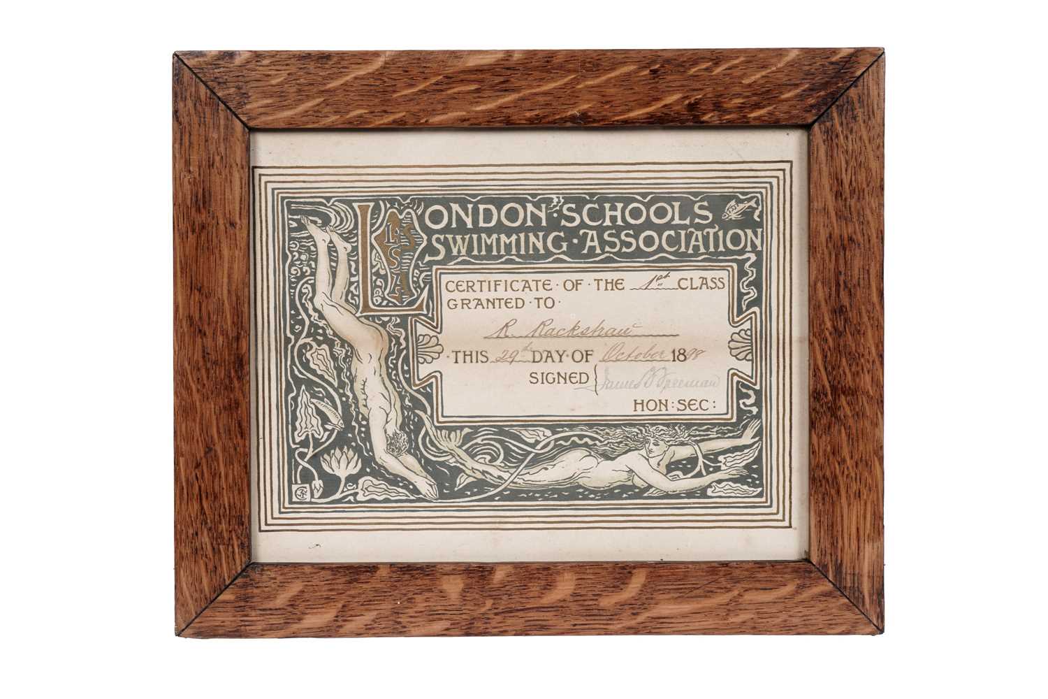 Lot 93 - Walter Crane - London Schools Swimming Association certificate | print