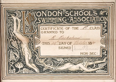 Lot 93 - Walter Crane - London Schools Swimming Association certificate | print