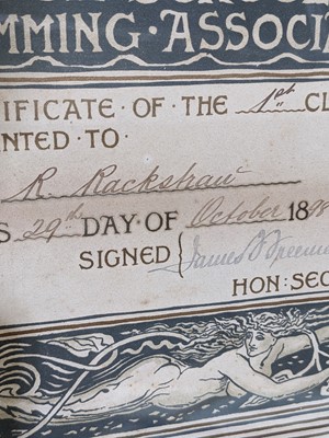 Lot 93 - Walter Crane - London Schools Swimming Association certificate | print