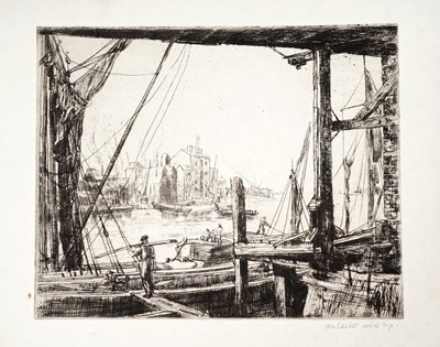 Lot 102 - Aileen Mary Elliott - Thames Barges and Quayside Poole | etchings