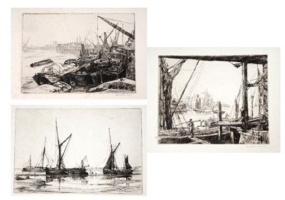 Lot 102 - Aileen Mary Elliott - Thames Barges and Quayside Poole | etchings