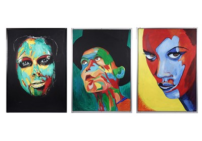 Lot 890 - Contemporary - Portrait triptych - mixed media