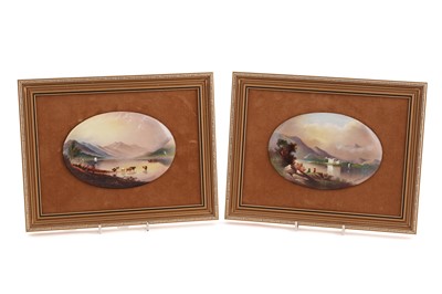 Lot 329 - F. Micklewright: a pair hand-painted porcelain wall plaques