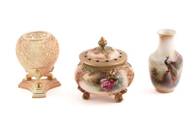 Lot 293 - Royal Worcester: two vases and a potpourri