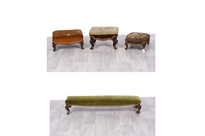 Lot 90 - A Victorian carved walnut footstool; and three other Victorian footstools