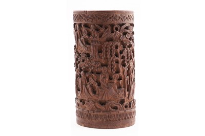 Lot 258 - A 19th Century Cantonese carved sectional bamboo brush pot