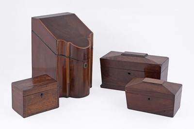 Lot 222 - Three tea caddies; and a knife box