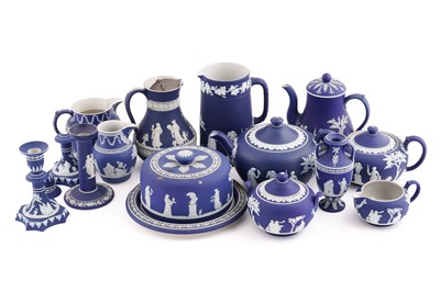 Lot 301 - A collection of 19th Century and later Wedgwood dark blue dip Jasperware