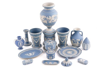 Lot 302 - A collection of 19th Century and later Wedgwood blue dip Jasperware