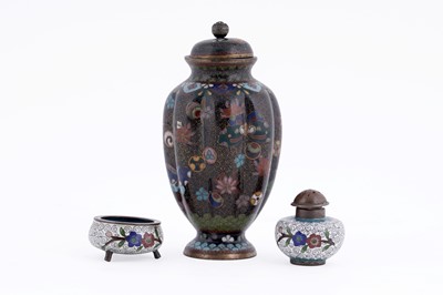 Lot 270 - A Japanese cloisonne vase; salt and pepper shaker