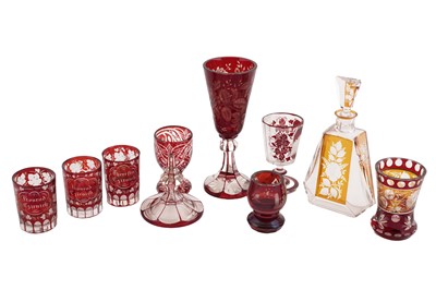 Lot 404 - A collection of Victorian and later ruby and amber bohemian flash cut glass