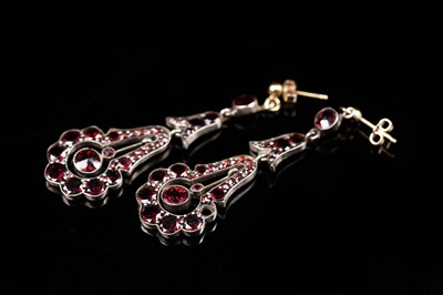 Lot 596 - A pair of Victorian garnet drop earrings