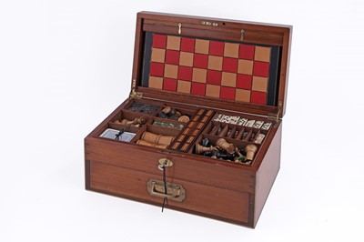Lot 226 - An early-mid-20th Century mahogany and brass bound games box
