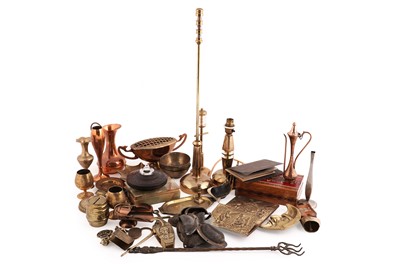 Lot 434 - A collection of brass and copper wares; together with maritime and other postcards