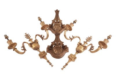 Lot 215 - A pair of brass wall sconces; and a pair of wall brackets