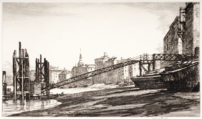 Lot 28 - Norman Thomas Janes - Cherry Garden Pier, Rotherhithe | etching