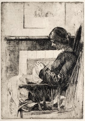Lot 37 - Lilian Whitehead - A woman mending | etching