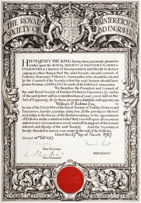 Lot 1 - The Royal Society of Painter-Etchers and Engravers Diploma of membership