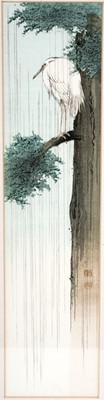 Lot 126 - Shoda Koho - Egret on a tree | woodblock print