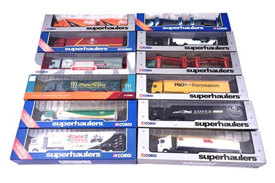 Lot 400 - A collection of twelve boxed Corgi 1:50 scale ‘Superhaulers’ diecast trucks and trailers