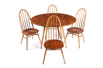Lot 577 - Lucian Ercolani for Ercol: a model 384 ‘Windsor' dropleaf table; and four model 365 'Quaker' chairs