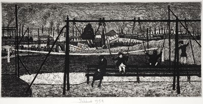 Lot 5 - Thomas William Ward - Northern townscape from a playground | etching