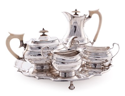 Lot 15 - A George V silver four piece tea service; and an Elizabeth II silver salver