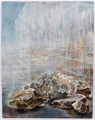 Lot 77 - Bridget Tempest - Skull, Stone and Shell Triptych | oils