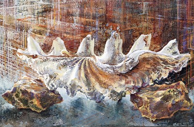 Lot 77 - Bridget Tempest - Skull, Stone and Shell Triptych | oils