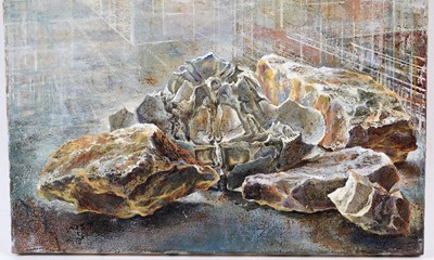 Lot 77 - Bridget Tempest - Skull, Stone and Shell Triptych | oils