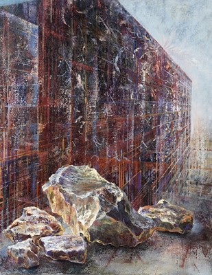 Lot 77 - Bridget Tempest - Skull, Stone and Shell Triptych | oils