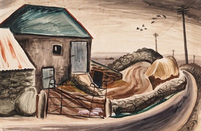 Lot 506 - John Tunnard - Farmyard | watercolour