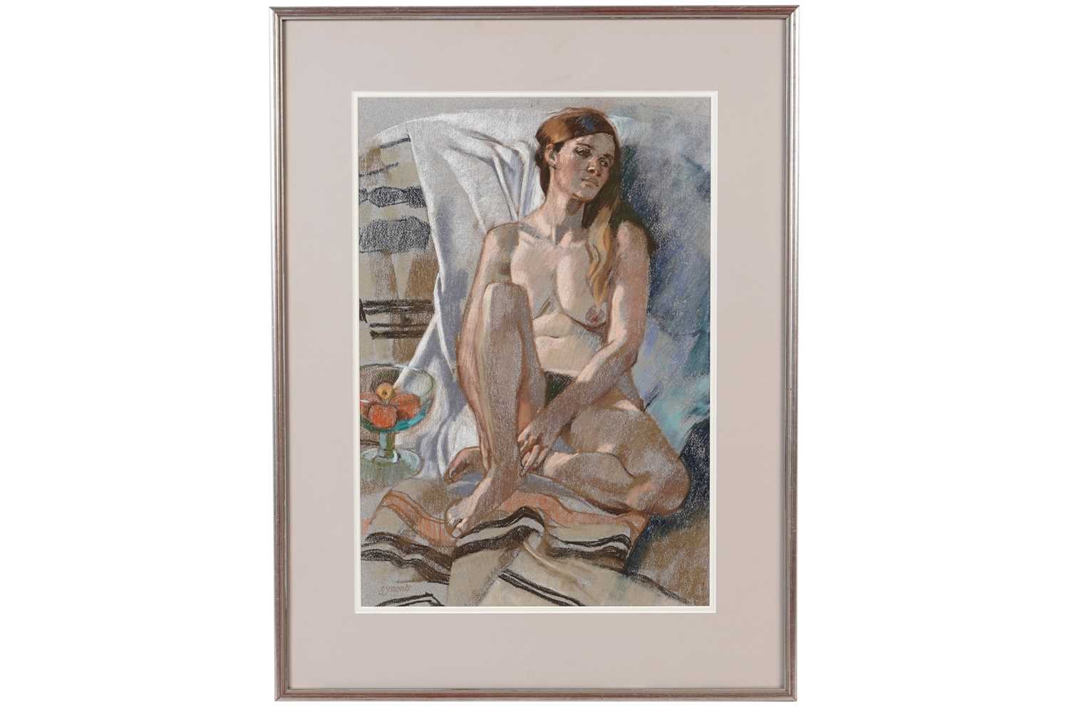 Lot 91 - Ken Symonds - Nude with fruit bowl | pastel