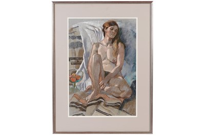 Lot 91 - Ken Symonds - Nude with fruit bowl | pastel