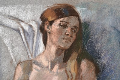 Lot 91 - Ken Symonds - Nude with fruit bowl | pastel